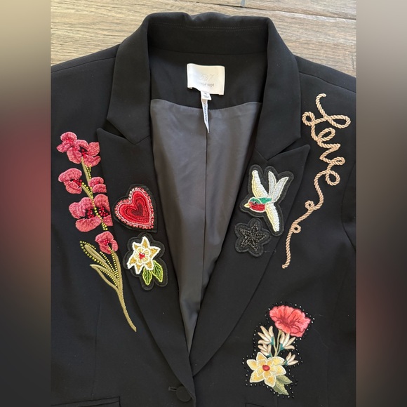 Cinq à Sept Cheyenne Western Americana Appliqué Scrunched Blazer Size 14 - Picture 4 of 9